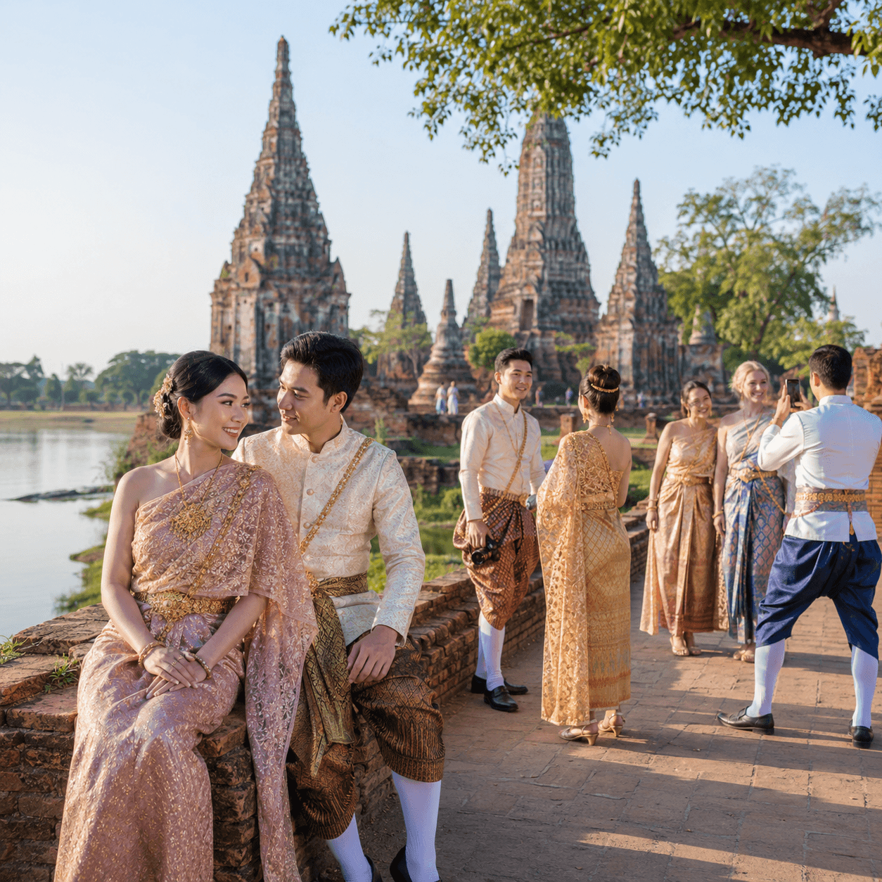 ชุดไทยโบราณสวยงามพร้อมถ่ายรูปที่วัด