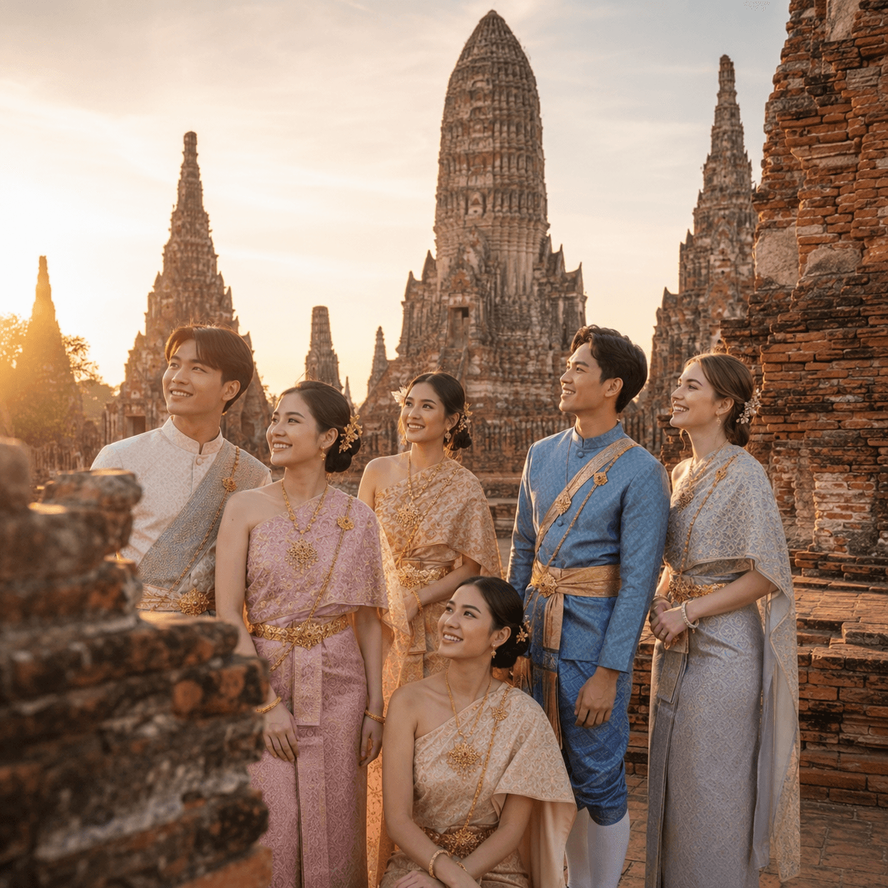 ลูกค้าใส่ชุดไทยเดินชมวัดมหาธาตุ