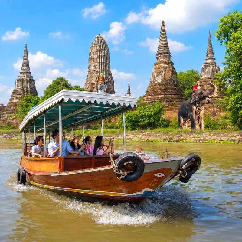 ล่องเรือไหว้ 3 วัดพร้อมชมช้างอาบน้ำ อยุธยา (เรือ M)