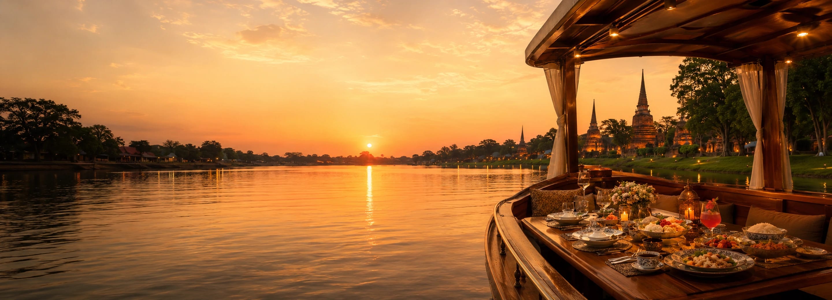 ทานอาหารบนเรือในบรรยากาศแม่น้ำอยุธยา