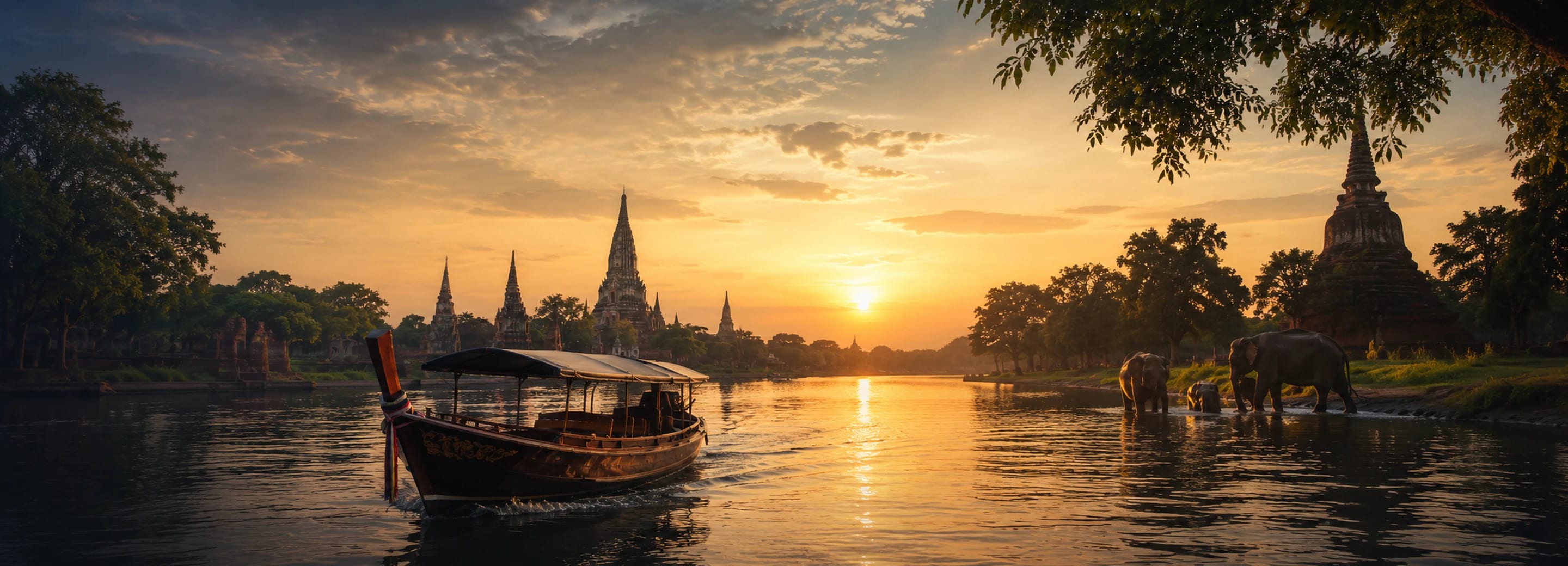 ล่องเรือไหว้ 3 วัดพร้อมชมช้างอาบน้ำ อยุธยา
